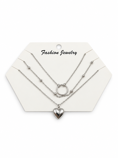 3 COLLARES PLATEADOS X SET