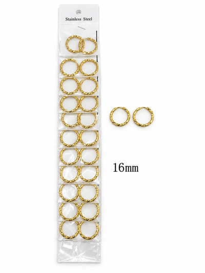 AROS DE ACERO ARGOLLA DORADOS 16MM X 12 PARES