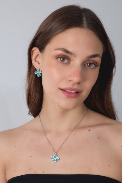 SET COLLAR Y AROS ACERO DIJE VERDE X SET