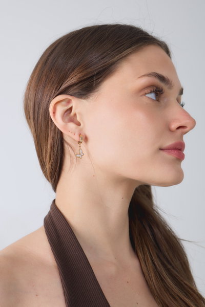 AROS DE ACERO DORADO ARGOLLA CON MARIPOSA BLANCA X PAR