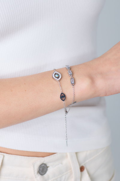 PULSERA DOBLE DE ACERO OJO TURCO Y STRASS X UNIDAD