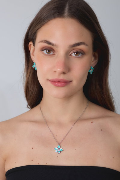 SET COLLAR Y AROS ACERO DIJE VERDE X SET
