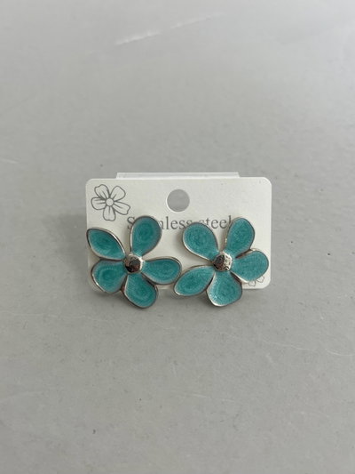 AROS DE ACERO FLOR VERDE AGUA X PAR