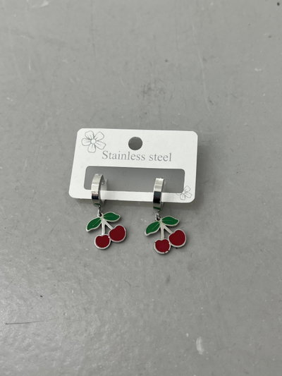 AROS DE ACERO ARGOLLA ANCHA CON CEREZAS X PAR