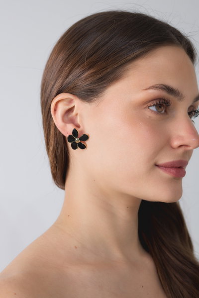 AROS DE ACERO DORADO FLOR NEGRA X PAR