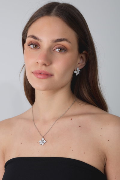 SET COLLAR Y AROS ACERO DIJE BLANCO X SET
