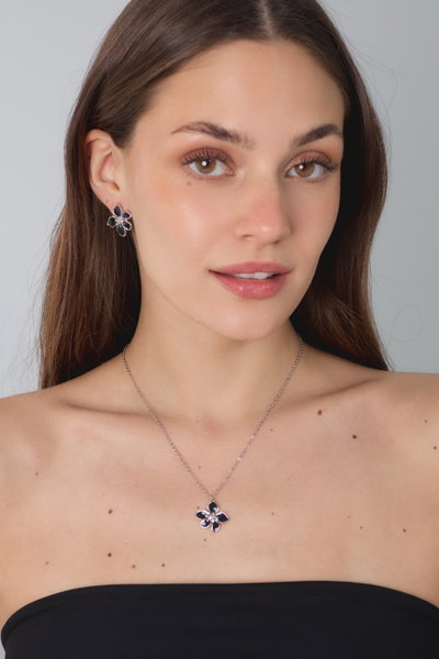 SET COLLAR Y AROS ACERO DIJE NEGRO X SET