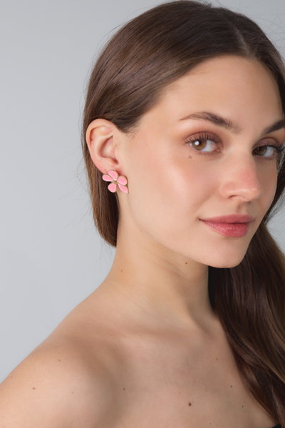 AROS DE ACERO DORADO FLOR ROSA X PAR