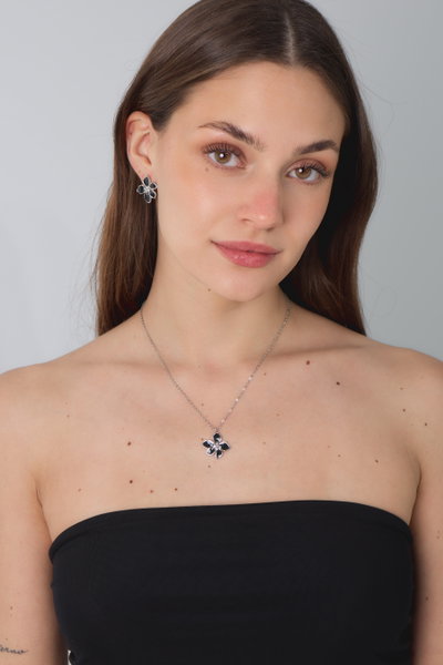SET COLLAR Y AROS ACERO DIJE NEGRO X SET