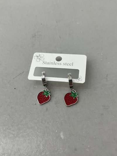 AROS DE ACERO ARGOLLA ANCHA CON FRUTILLAS X PAR