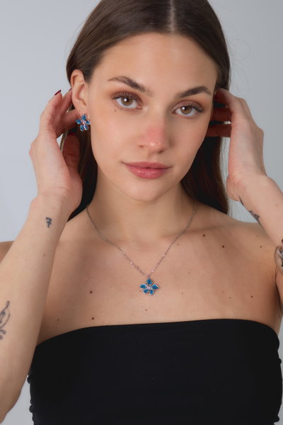 SET COLLAR Y AROS ACERO DIJE AZUL X SET