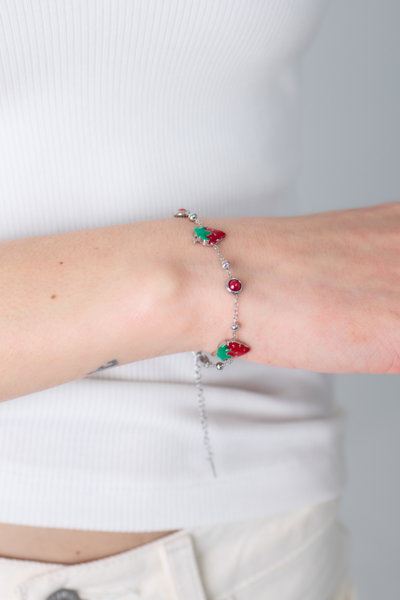 PULSERA ACERO CON FRUTILLAS X UNIDAD