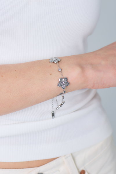 PULSERA ACERO 3 FLORES CON STRASS X UNIDAD
