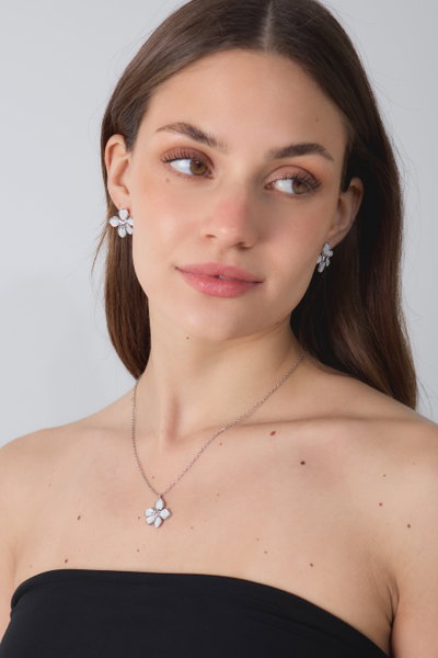 SET COLLAR Y AROS ACERO DIJE BLANCO X SET