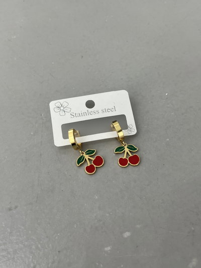 AROS DE ACERO DORADO ARGOLLA ANCHA CON CEREZAS X PAR