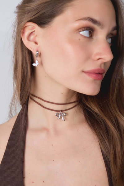 AROS DE ACERO ARGOLLA CON MARIPOSA BLANCA X PAR