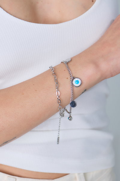 PULSERA DOBLE ACERO CON OJOS X UNIDAD