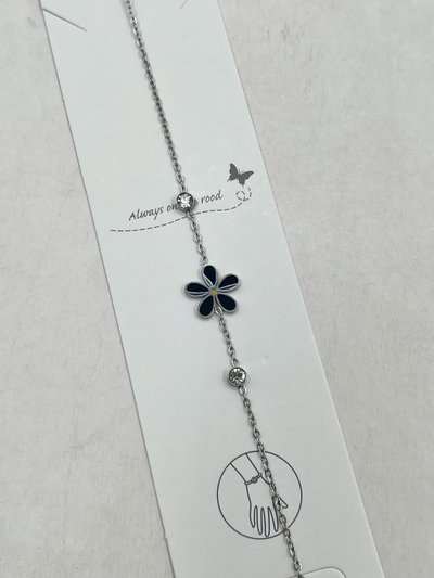 PULSERA ACERO FLOR NEGRA Y STRASS X UNIDAD