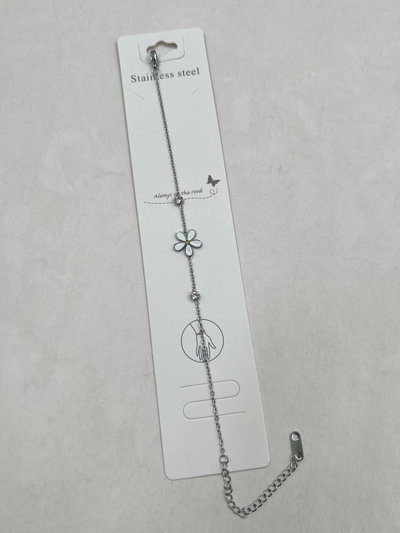 PULSERA ACERO FLOR BLANCA Y STRASS X UNIDAD