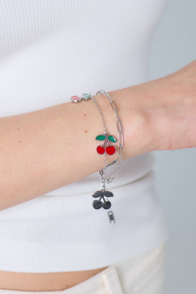 PULSERA DOBLE DE ACERO CON CEREZAS X UNIDAD