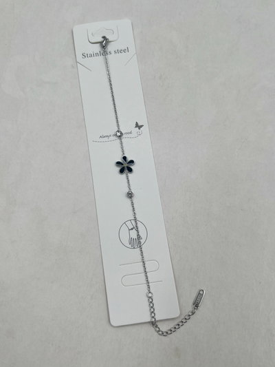 PULSERA ACERO FLOR NEGRA Y STRASS X UNIDAD
