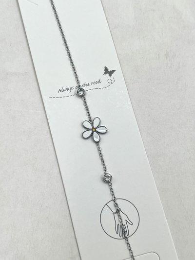 PULSERA ACERO FLOR BLANCA Y STRASS X UNIDAD