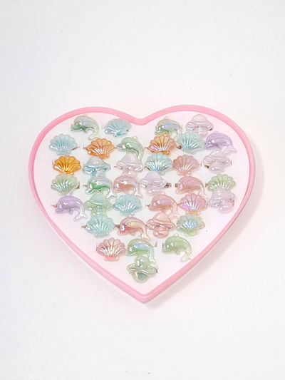 ANILLOS INFANTIL CON APLIQUE X 36 PCS ESTUCHE CORAZÓN
