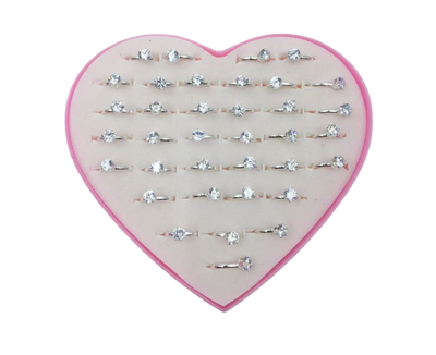 ANILLOS INFANTIL CON STRASS X 36 PCS ESTUCHE CORAZON