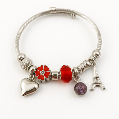 PULSERA ESCLAVA DE ACERO BLANCO CON DIJES X PCS CORAZON
