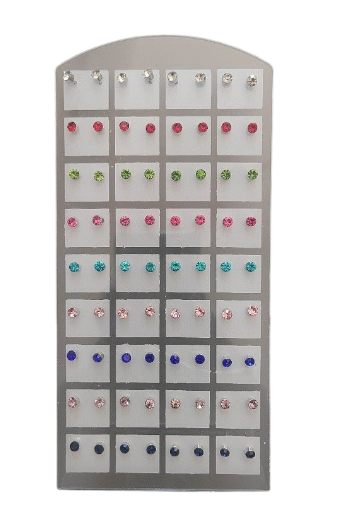 AROS STRASS CON EXIBIDOR X 36 PARES COLORES