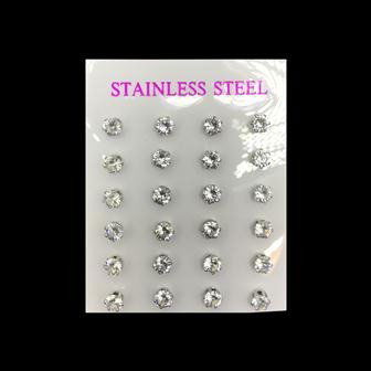 AROS DE ACERO CON PIEDRA STRASS X 12 PARES MED