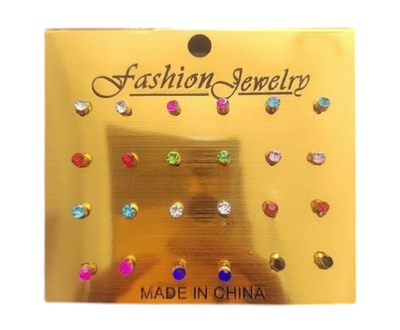AROS X 12 PARES DE STRASS TRANSPARENTE EN CARD