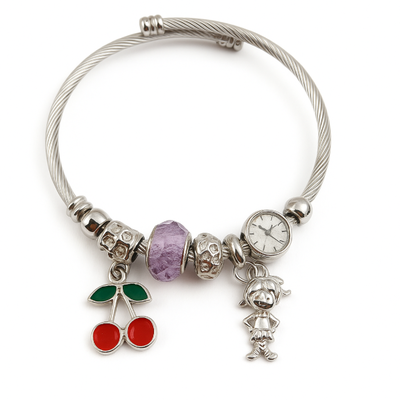PULSERA ESCLAVA DE ACERO BLANCO CON DIJES X PCS