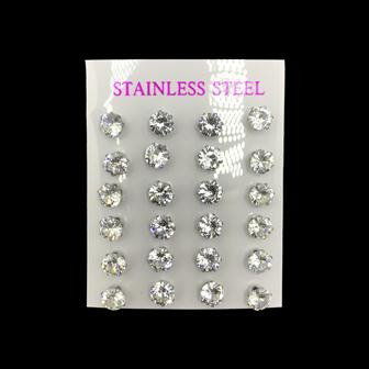 AROS DE ACERO CON PIEDRA STRASS X 12 PARES GR