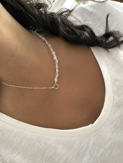 Collar dual cristal de roca + cadena de plata forcet