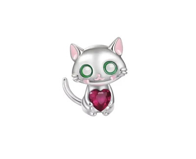 Dije Charms gato zirconia corazón rojo