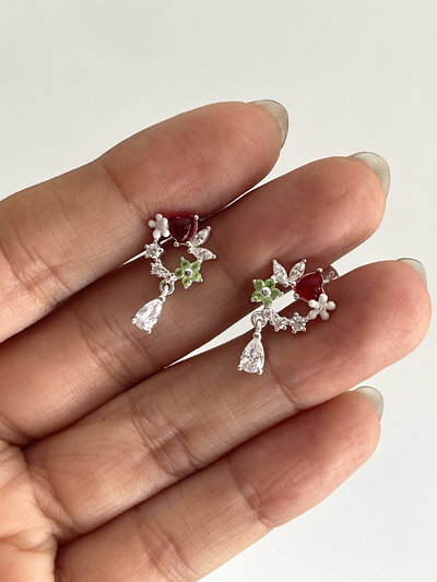 Aros pasantes corona corazón rojo