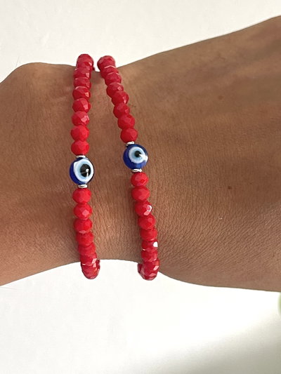 Pulsera cristales rojos con ojo turco azul