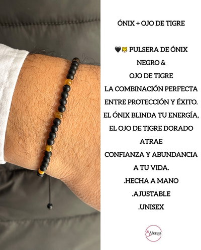 Pulsera de piedras naturales ónix y ojo de tigre