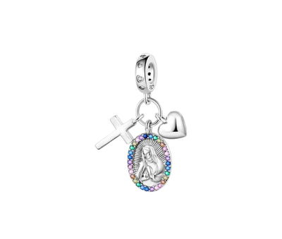 Dije Charms virgen María Cruz y corazón 