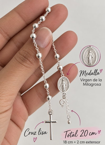 Pulsera denario medalla milagrosa y cruz lisa