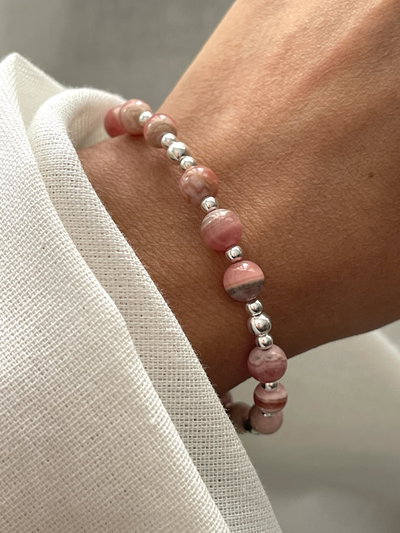 Pulsera combinada en plata 925 y rodocrosita 