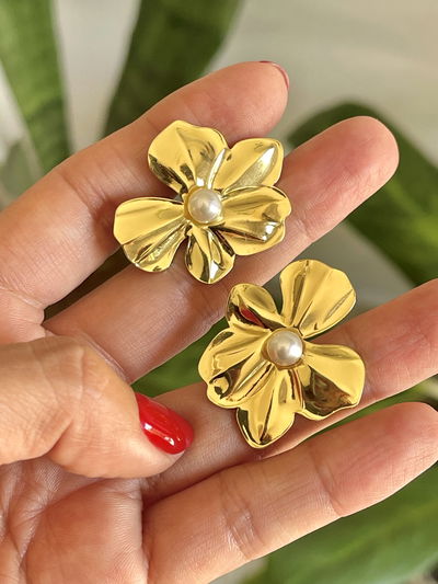 Aros flor con perla 