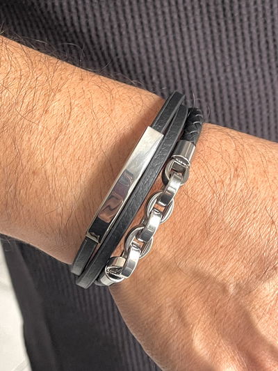 Pulsera cuero Pu combinada con acero inoxidable 