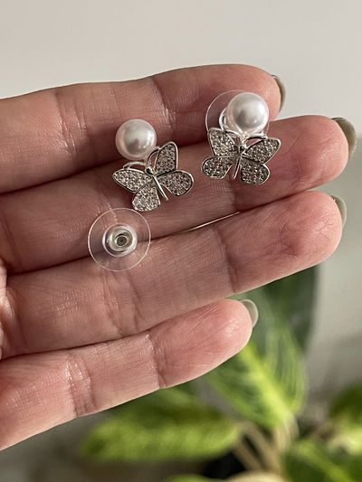 Aros perlas con mariposa 