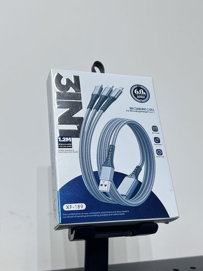 CABLE 3EN1 CARGA RAPIDO 6.0A 1.2MTS XF189