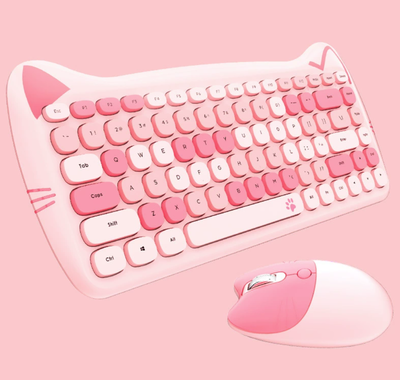 COMBO TECLADO Y MOUSE INALÁMBRICO CUTE CAT