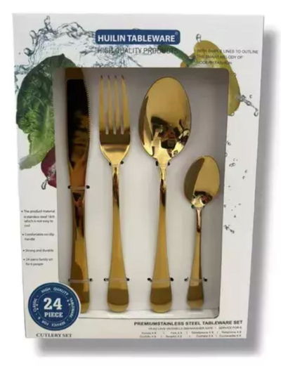 SET DE CUBIERTOS X 24 PC DORADO