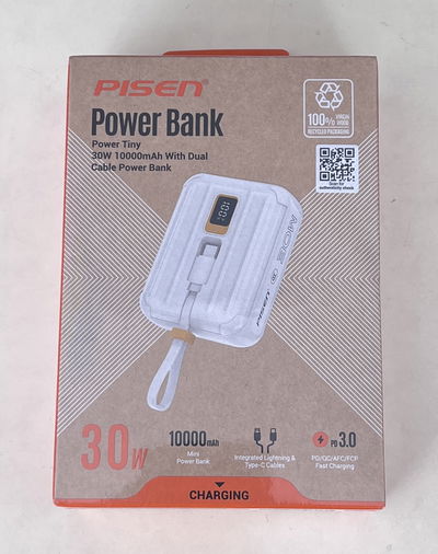 PISEN POWER TINY POWER BANK CON CABLE DUAL BLANCO 30W 10000MAH F-PS-TSD364B BULTO X 50 UNI