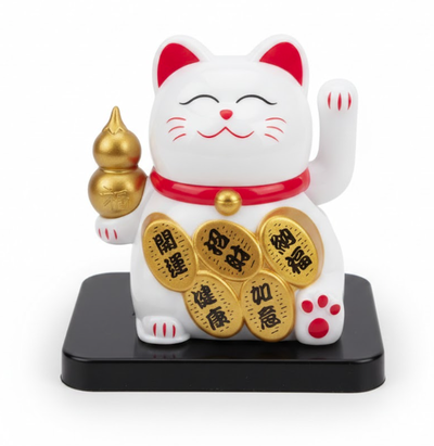 ADORNO SOLAR GATO BLANCO SUERTE HULU